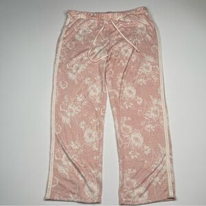 Lucky Brand Pants Velour Pajama Lounge Soft Comfy Casual Pink Floral Boho Lounge